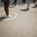 Concept or conceptual 3d illustration of people standing in line